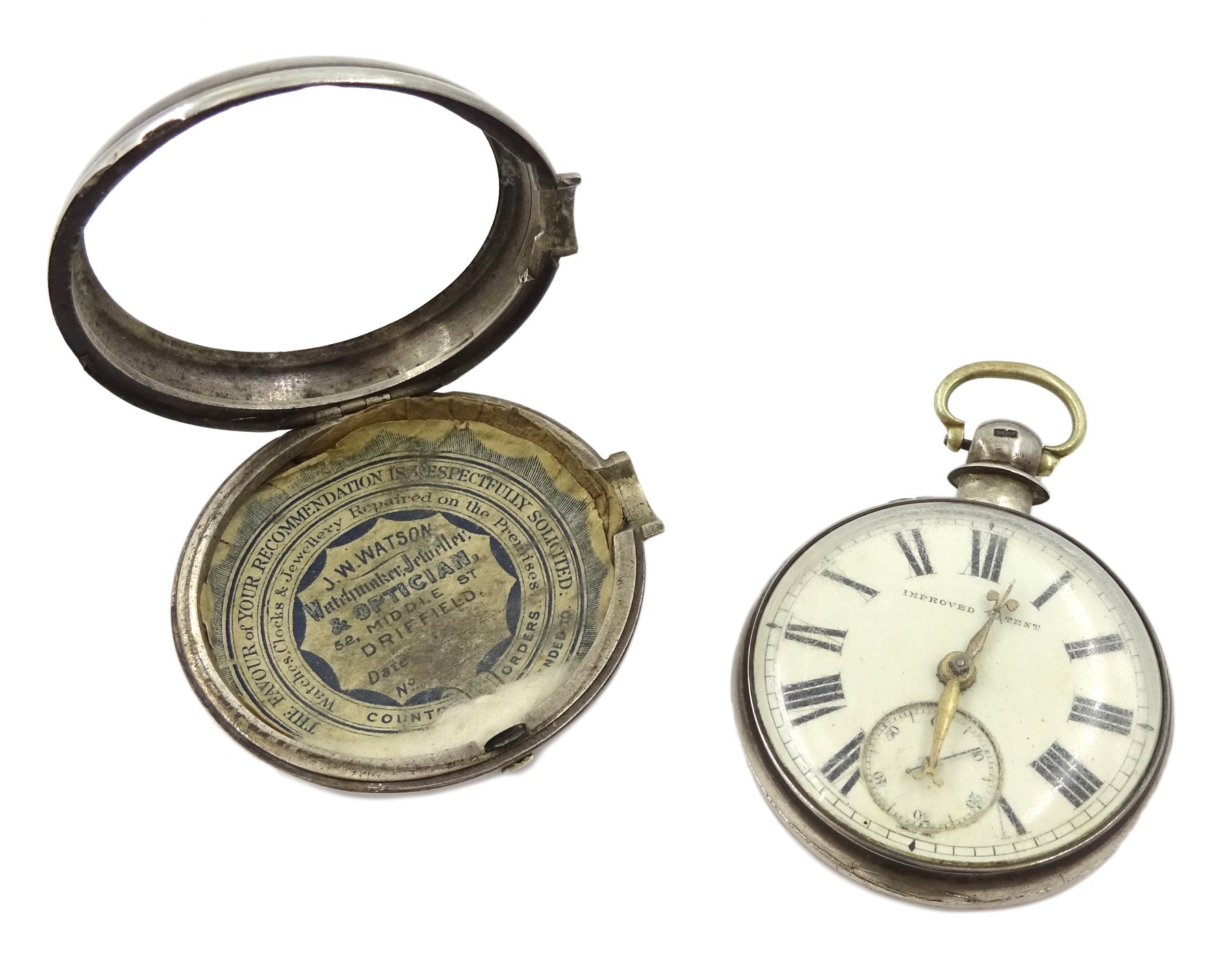 Victorian silver pair cased pocket watch by Maughan Beverley, case by Robert John Pike, London 1873 and a silver  pocket watch by Richard Grunert Beverley, case by The Lancashire Watch Co Ltd, Chester 1894