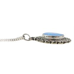 Silver opal pendant necklace, stamped 925