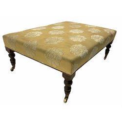 Rectangular footstool in the Victorian style, mahogany legs, studded upholstery