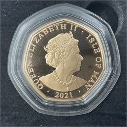 Queen Elizabeth II Isle of Man 2021 'Alice's Adventures in Wonderland' gold proof fifty pence coin, cased with certificate