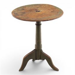 18th century primitive circular occasional table, single plank top with visible join, rais...
