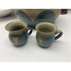 Collection of studio pottery, including Punch set with eight cups, two Paul Murray jugs, dishes, etc 