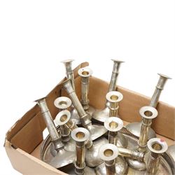 Set of twenty plated candlesticks H20cm and a plated tray