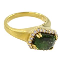 21ct gold rectangular cut green garnet and diamond cluster ring