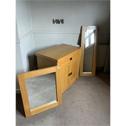 Light oak side cabinet and two wall mirrors- LOT SUBJECT TO VAT ON THE HAMMER PRICE - To be collected by appointment from The Ambassador Hotel, 36-38 Esplanade, Scarborough YO11 2AY. ALL GOODS MUST BE REMOVED BY WEDNESDAY 15TH JUNE.