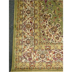  Keshan green ground rug/carpet, central medallion, floral field, 230cm x 160cm  