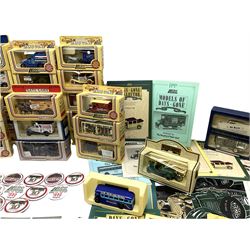Thirty modern die-cast promotional and advertising models by Lledo; all boxed; together with quantity of Lledo Days Gone Collectors Magazines and Guides; Days Gone Gallery Binder; and thirteen Lledo Anniversary and Souvenir badges