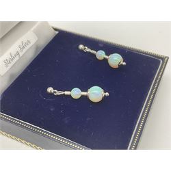 Two pairs of silver opal pendant earrings, boxed 