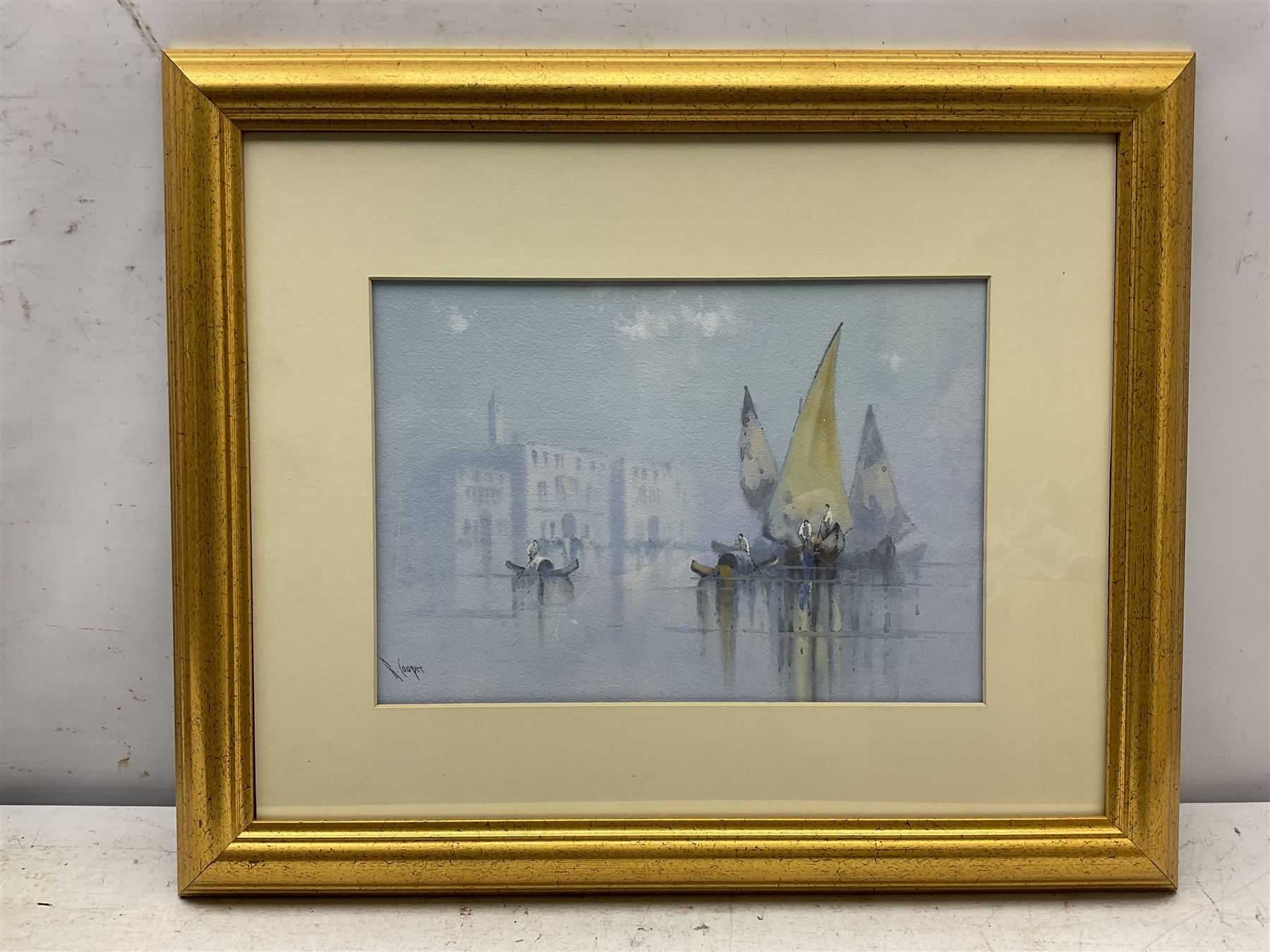 R Cooper (British early 20th century): Venetian Lagoon, watercolour and gouache signed 24cm x 35cm