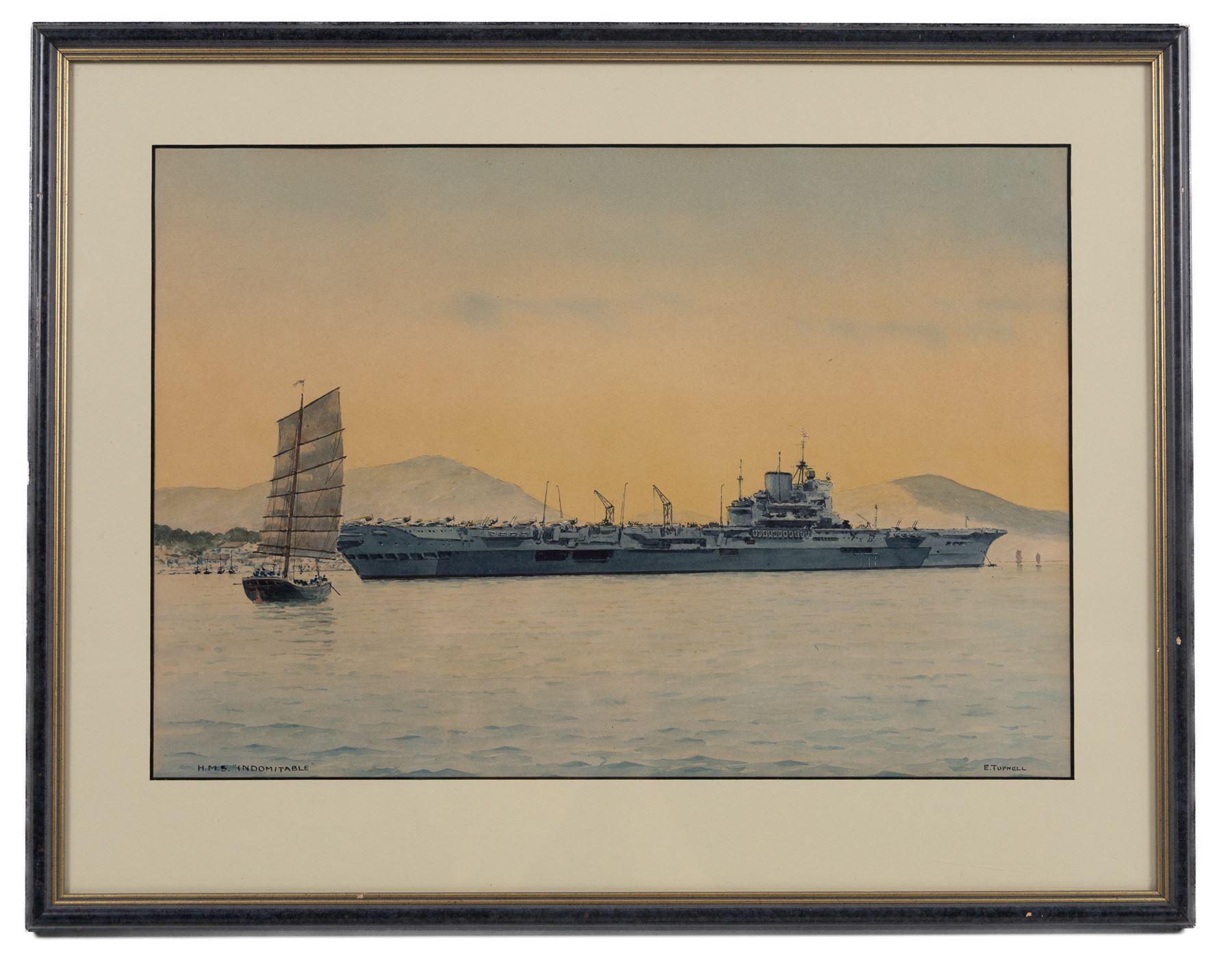 Commander Eric Erskine Campbell Tufnell RN (British 1888-1979): 'HMS Indomitable', watercolour signed and titled, 25cm x 37cm