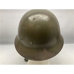 WW2 Japanese Army type 92 steel helmet with infantry star badge to centre, webbing liner and chin strap