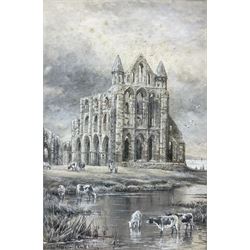 Charles Frederick Albon (British 1864-1930): Cattle Grazing by Whitby Abbey, watercolour signed and titled 36cm x 24cm