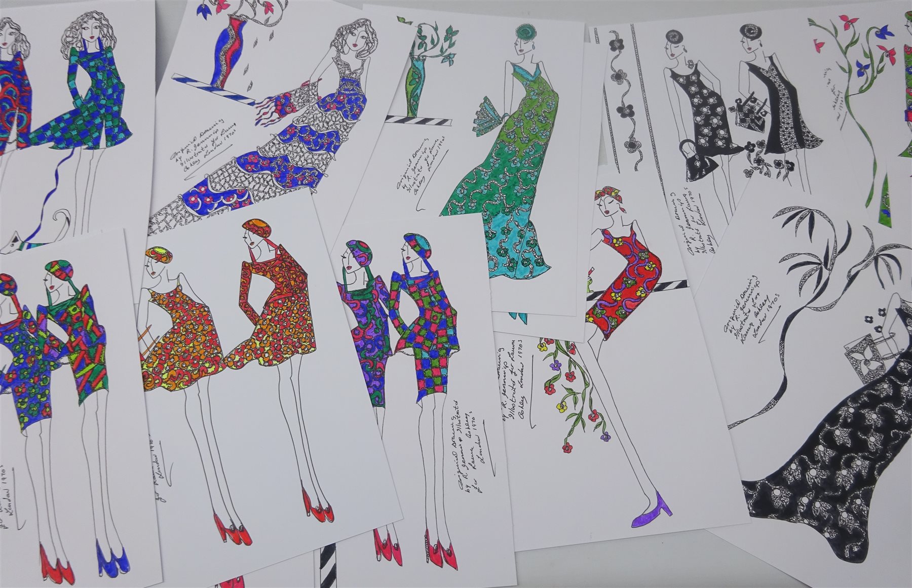 Roz Jennings (British 20th century): Fashion Illustrations, Portfolio of thirty pen and ink sketches signed 30cm x 21cm (30) (unframed) 
Notes: Jennings was an illustrator for Laura Ashley, London in the 1970s