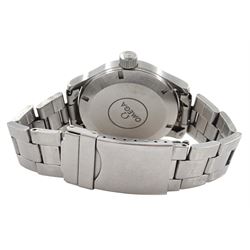 Omega Dynamic gentleman's stainless steel automatic wristwatch, Ref. 166.0310, Cal 1108, black dial with luminous numerals, yellow centre seconds and date aperture, on stainless steel strap