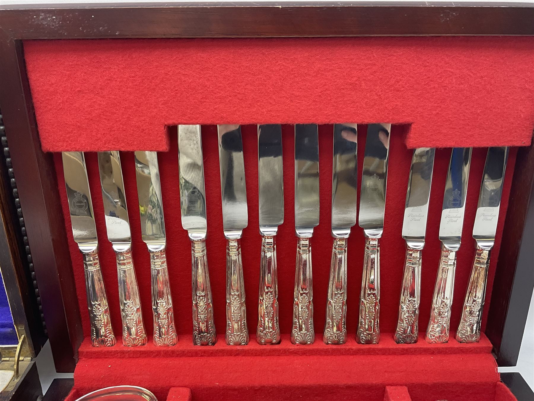 Dahlia Cabinet cutlery box with part canteen of cutlery to include Viners, and another canteen of Sheffield silver-plate cutlery for six