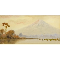  Mount Fuji - Japan, 19th/20th century watercolour indistinctly signed M Tomi? 15cm x 30.5cm  