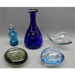  Three Holmegaard glass dishes, signed to base and two other Holmegaard style pieces (5)  