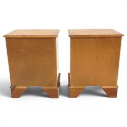 Pair of Georgian design figured elm serpentine bedside chests, moulded top raised on bracket feet
