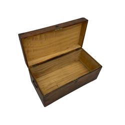 19th century camphor wood and metal bound sea chest, hinged lid, fitted with brass carrying handles`