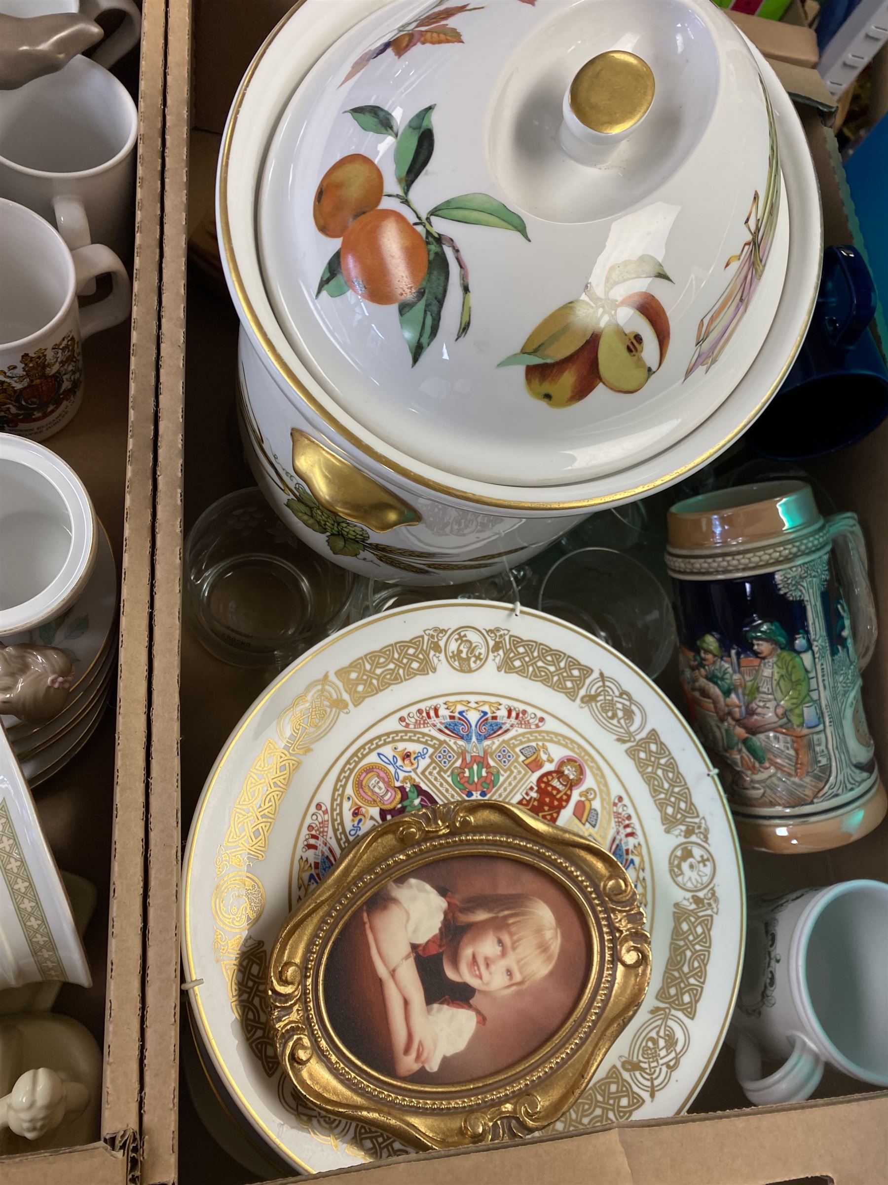 Collection of ceramics, including Royal Doulton Berkshire tea wears, Brambley Hedge trinket dish and bowl, Lurpak butter dish and toast rack etc, in four boxes  