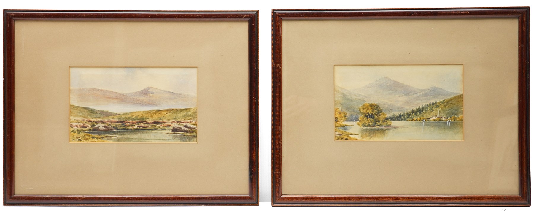 Edward Francis Wells (British 1876-1952): 'Evening Flow - Derwentwater' and 'Ullswater', two etchings with aquatint signed and titled in pencil, stamped with Rembrandt Guild Artists Proof blindstamp; D le Roux (20th century): Mountain Valleys, pair of watercolours signed, together with three other pictures including York-themed etchings max 22cm x 30cm (7)