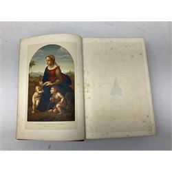 Three late 19th century leather bound books containing religious text on Sainte Vierge, Jesus Christ and Sainte Cecile , decorated with gilt scrolling detail, containing coloured plates in each volume