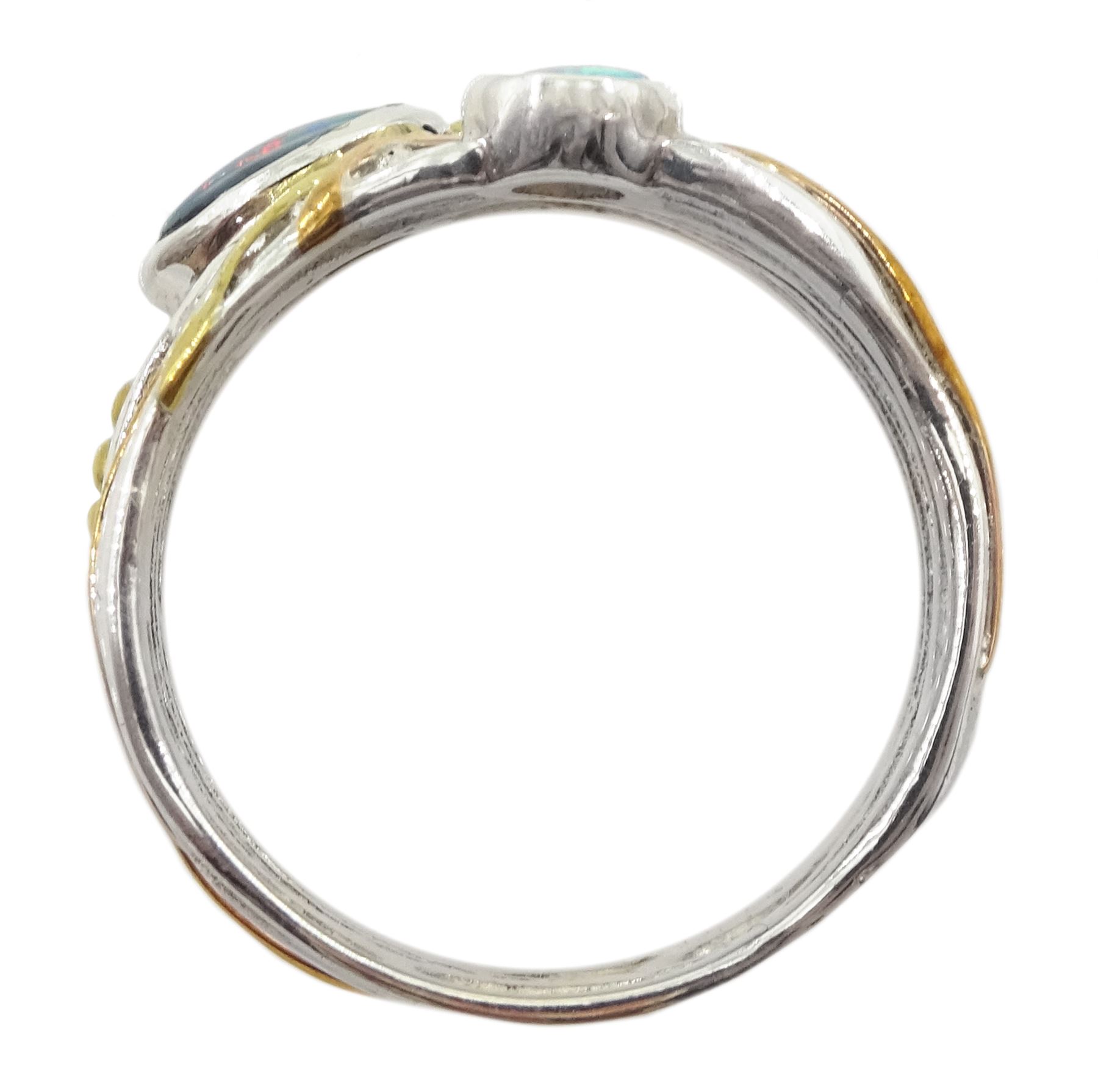 Silver and 14ct gold wire opal ring, stamped 925