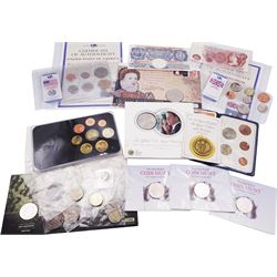 Great British and World coins including The Royal Mint Queen Elizabeth II 1990 five pound coin on card, 2011 five pound coin commemorating The Wedding of HRH Prince William of Wales and Miss Catherine Middleton, 2011 Mary Rose two pound coin, various commemorative fifty pence pieces from circulation etc.