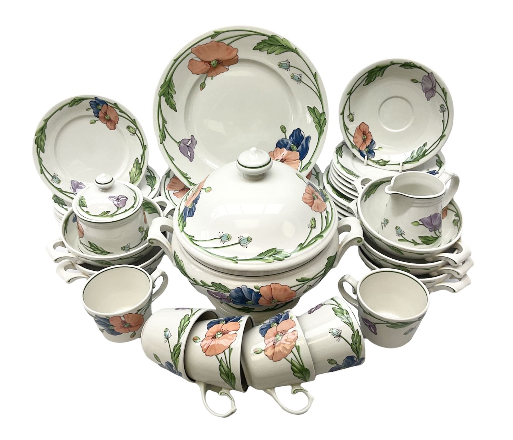 Villeroy & Boch Amapola 皿24.5cm 4枚セット ケーキ皿ポピーのレリーフ付きヴィンテージアンティーク