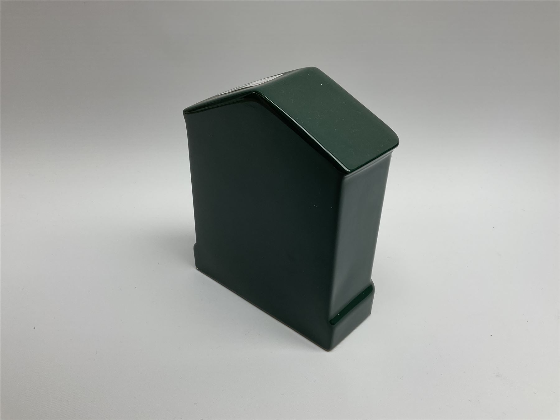 Hornsea emerald green Westclox Warwick ceramic mantel clock with battery operated movement, H15cm