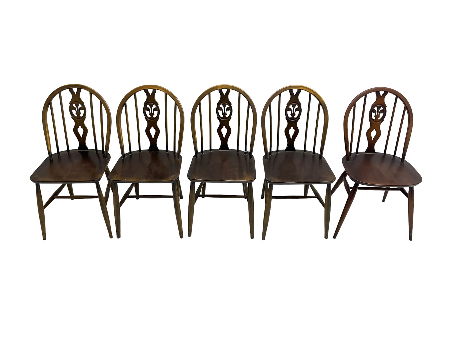 Ercol - set five mid-20th century beech 'Windsor Dining Chairs'