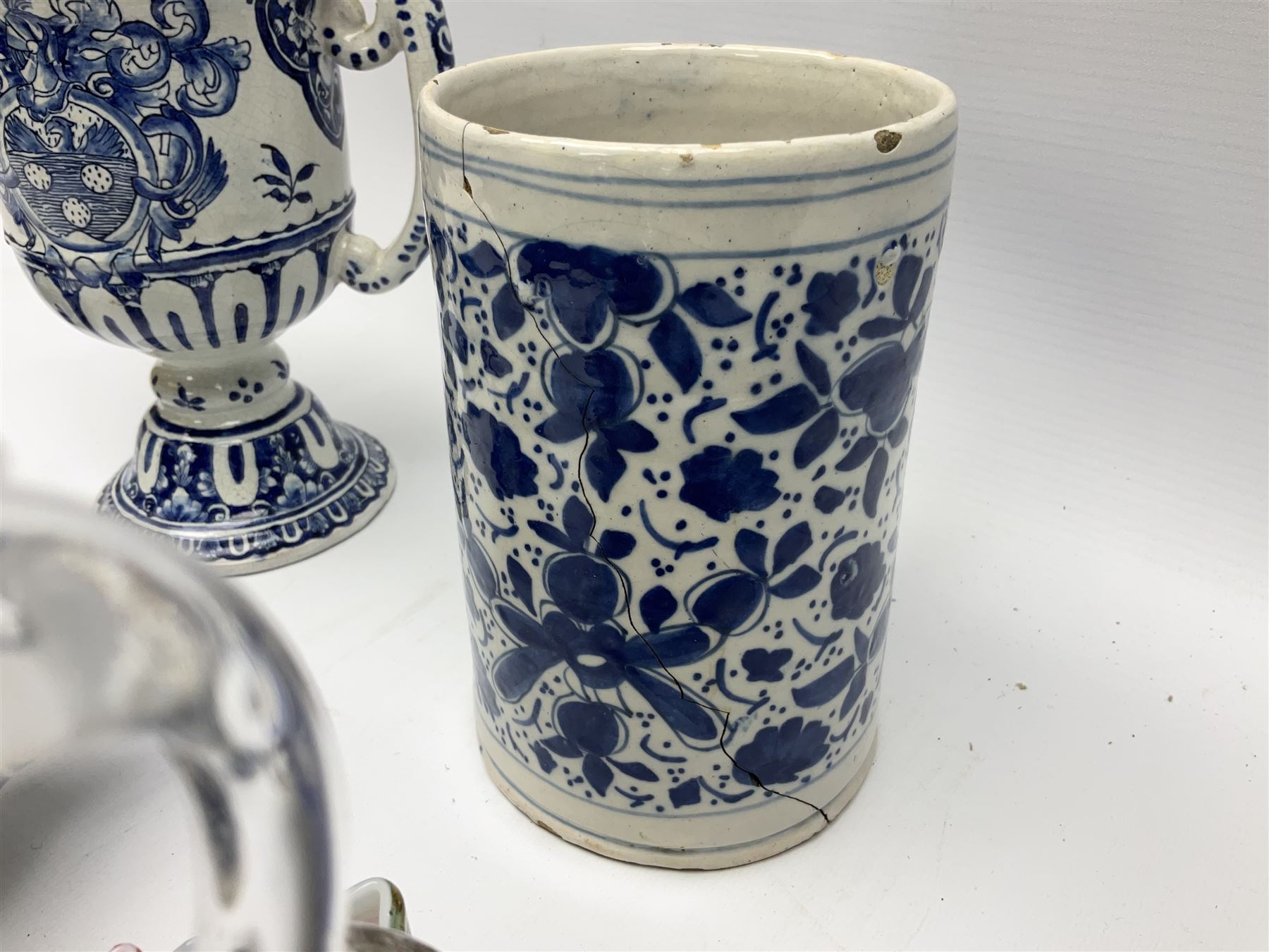 Wedgwood jasperware chamber candlestick, together with blue and white ceramic tankard, footed jug, art glass basket etc
