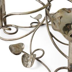 Silver plated seven branch epergne with trumpet shape vases with scroll leaf branches H36cm