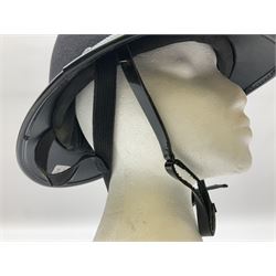 British Transport Police Custodian helmet with Queen's Crown plate; Hiatt & Co ebonised hardwood patrol truncheon; and pair of Hiatts 1960 hand-cuffs (3)