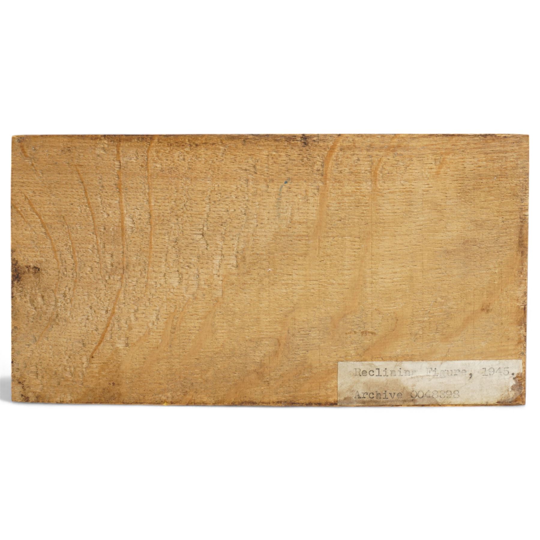 After Henry Moore (British 1898-1986): 'Reclining Figure', terracotta maquette sculpture, base marked with affixed catalogue label inscribed 'Reclining Figure: 1945 Archive 0048398', W19cm H9.5cm
