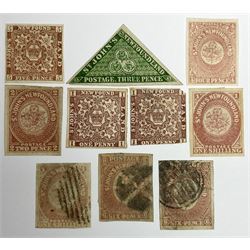Newfoundland St Johns 1857-64 ten imperf stamps, including one shilling, all previously mounted
