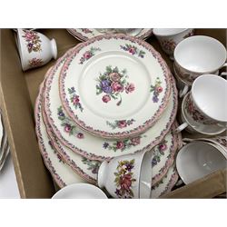 Royal Staffordshire Dinnerware by Clarice Cliff Nancy pattern dinner wares, including sauce boat, dinner plates, side plate and serving platter, together with a collection of Colclough Wayside Honeysuckle pattern tea wares