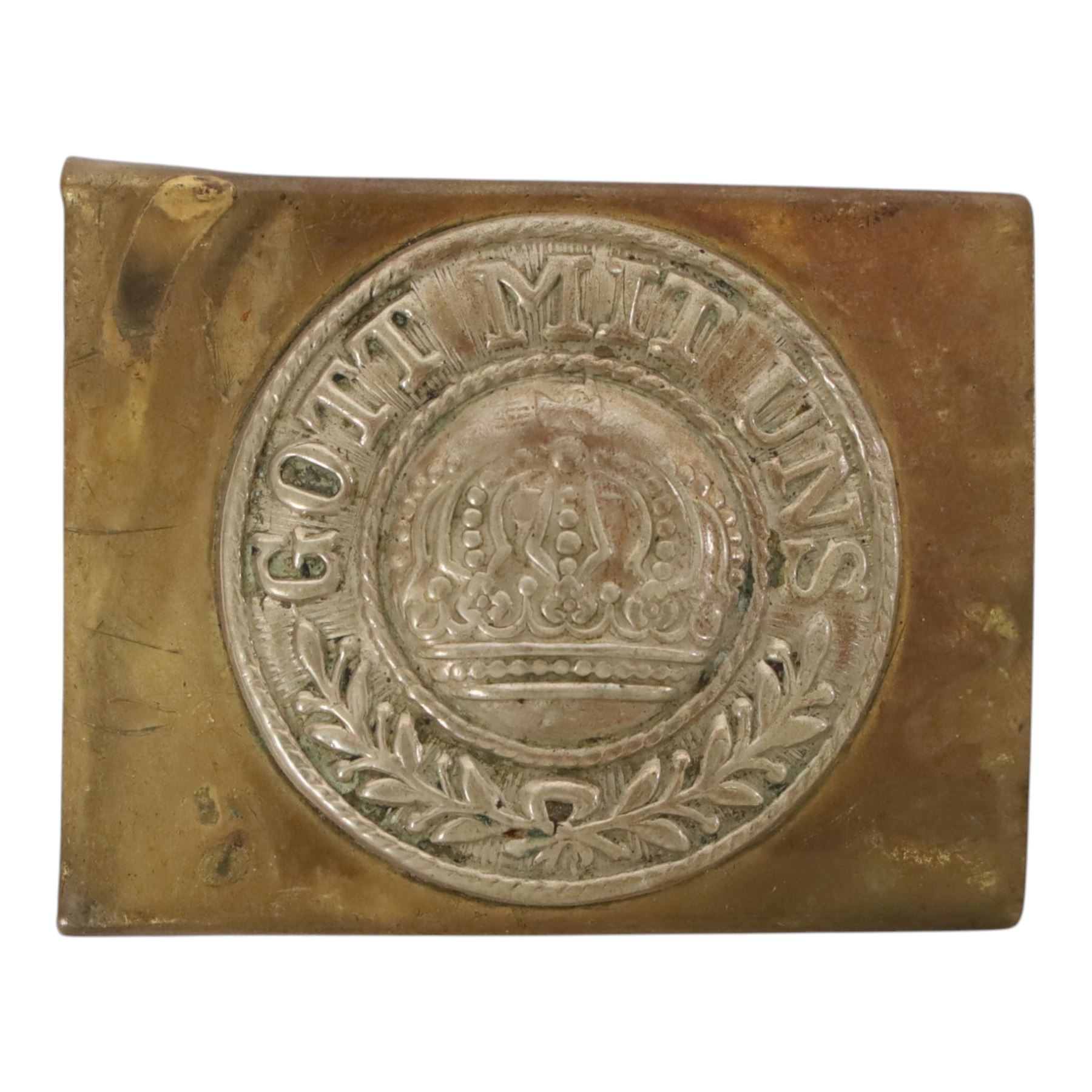 WWI German Prussian brass belt buckle, embossed with a crown, H5cm