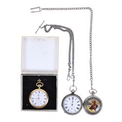 Silver pocket watch on silver plated chain, gold plated Garrard pocket watch with presenta...