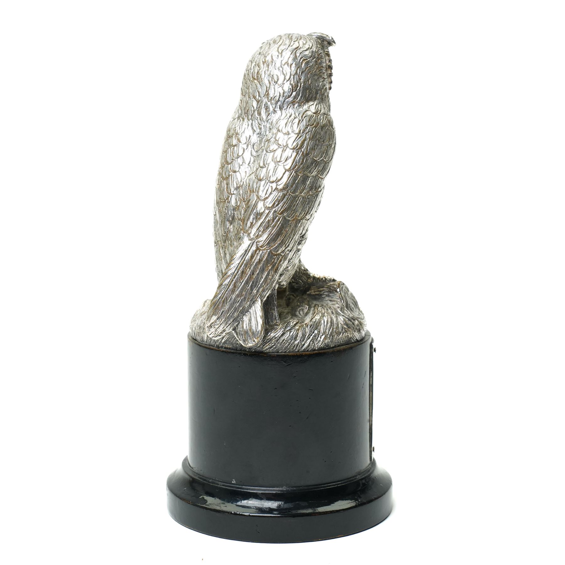 Presentation silver plated model of an owl by Phillips, Aldershot to Col. H.R.S. Pain M.C. 4th/7th Royal Dragoon Guards, Staff College Camberley, December 1959 H13cm