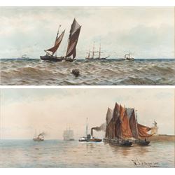 William Thomas Nichols Boyce (British 1858-1911): Sail and Steam Shipping, pair watercolours and pastel signed and dated 1905, 25cm x 51cm (2)