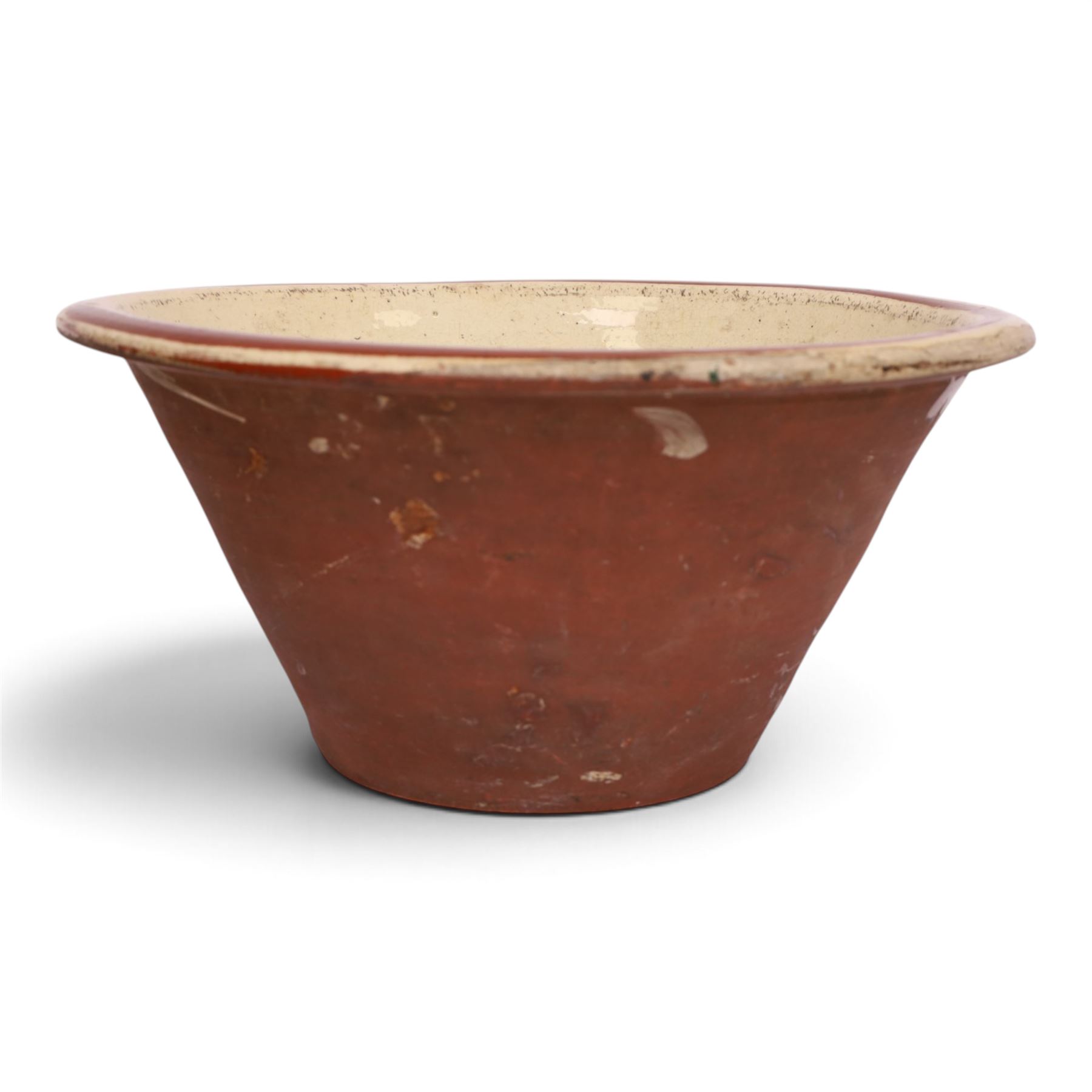 19th century pancheon, of tapering circular form, the glazed interior with slip decoration H20cm, D42cm 