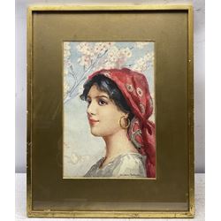 Arthur Dudley aka Giovanni Barbaro (British 1864-1915): Portrait of a Gypsy Girl, watercolour signed 26cm x 18cm 