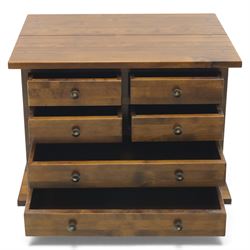 Laura Ashley - 'Garrat Dark Chestnut' birch side table, four short drawers over two longdrawers, with distressed black metal pulls, on shaped bracket feet