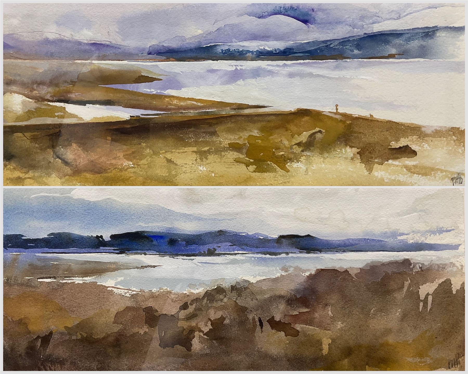 Peter Michael Hicks (Yorkshire 1937-): Landscapes, pair watercolours signed in pencil 13cm x 38cm (2)