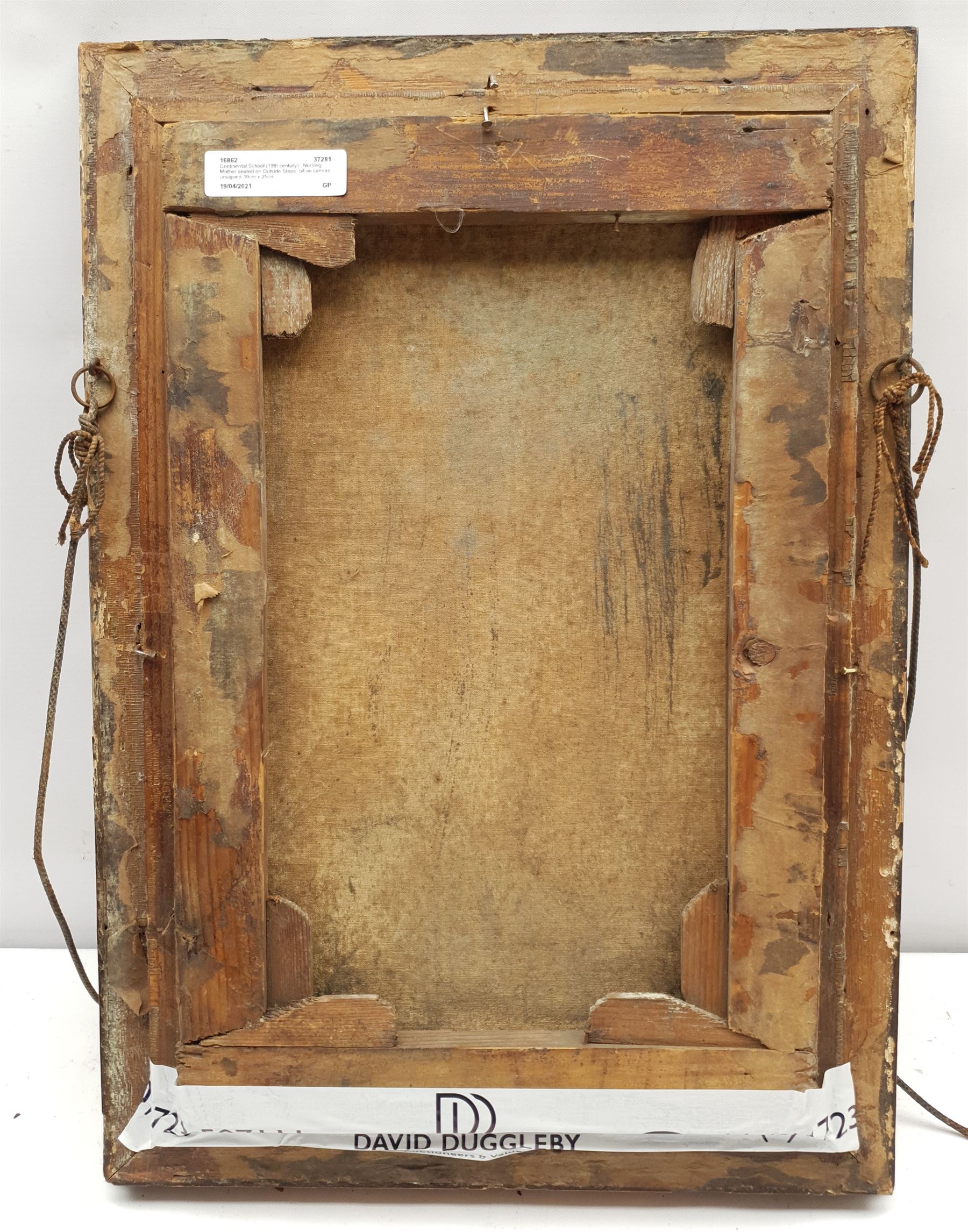 Continental School (19th century):  Nursing Mother seated on Outside Steps, oil on canvas unsigned 39cm x 25cm