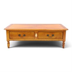 Wesley Barrell - French cherry wood coffee table, rectangular top inlaid with a geometric ...