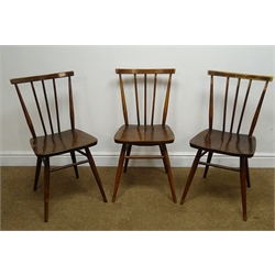  Three Ercol dark elm stick back chairs, W38cm  