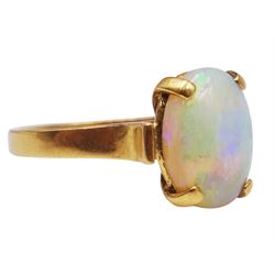 18ct gold single stone opal ring, stamped