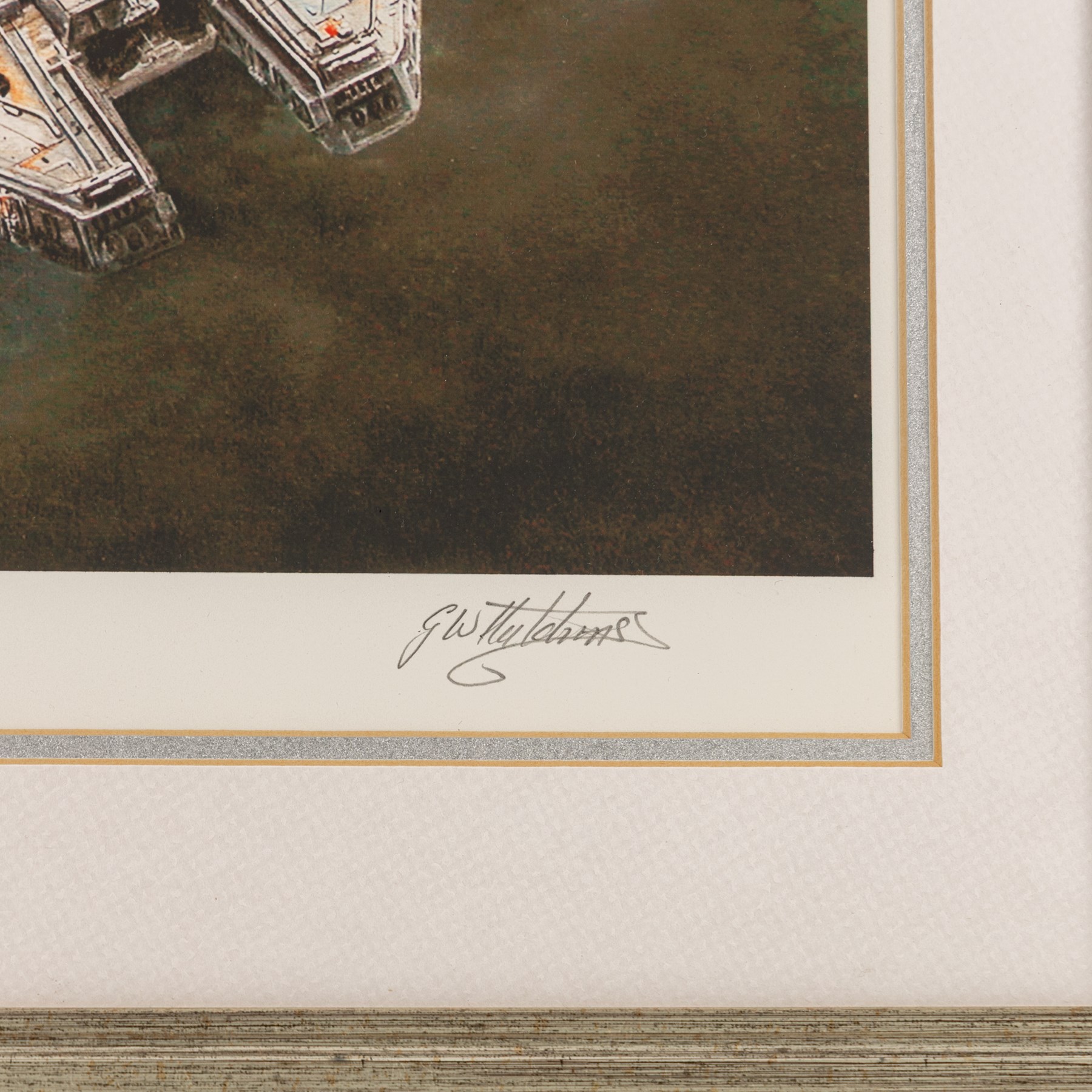 G.W. Hutchins: limited edition print 'Escape From The Death Star' signed by the artist, no. 95/650, framed with certificate of authenticity from Osbourne & Allen Ltd verso, artwork H30cm, W40cm